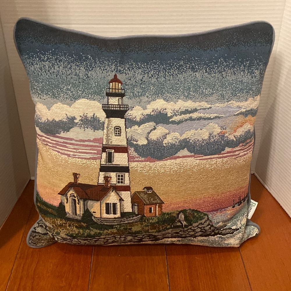 Riverdale Lighthouse  nautical  tapestry throw couch pillow 17x17”